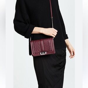 Rebecca Minkoff Chevron Quilted Love Leather Crossbody Bag/Small {Port/Silver}